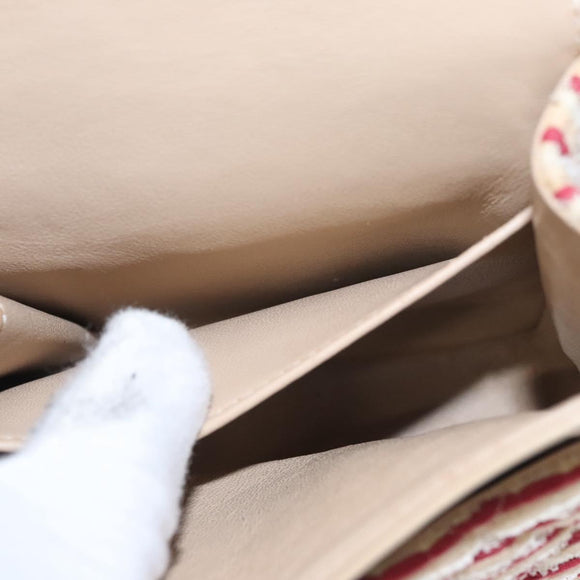 CHANEL Matelasse 25 Border Double Flap Chain Hand Cotton Red CC Auth 112984A