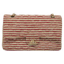 CHANEL Matelasse 25 Border Double Flap Chain Hand Cotton Red CC Auth 112984A-13