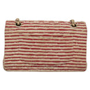 CHANEL Matelasse 25 Border Double Flap Chain Hand Cotton Red CC Auth 112984A-2