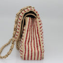 CHANEL Matelasse 25 Border Double Flap Chain Hand Cotton Red CC Auth 112984A-3
