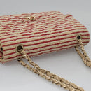 CHANEL Matelasse 25 Border Double Flap Chain Hand Cotton Red CC Auth 112984A-6