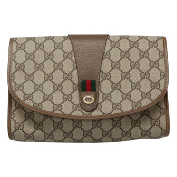 GUCCI GG Supreme Clutch Bag PVC Leather Beige Green Red Auth 112988