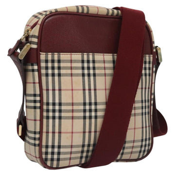 BURBERRY Nova Check Shoulder Bag Canvas Beige Red Auth 112999