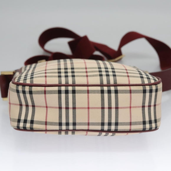 BURBERRY Nova Check Shoulder Bag Canvas Beige Red Auth 112999