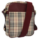 BURBERRY Nova Check Shoulder Bag Canvas Beige Red Auth 112999-1