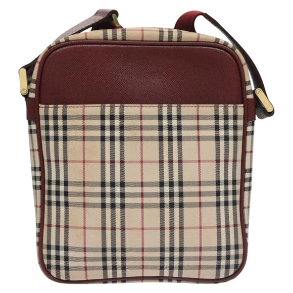BURBERRY Nova Check Shoulder Bag Canvas Beige Red Auth 112999