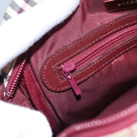 BURBERRY Nova Check Shoulder Bag Canvas Beige Red Auth 112999