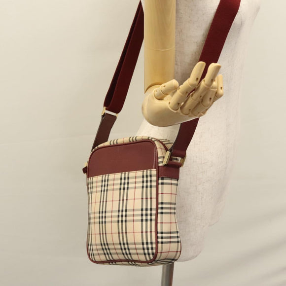 BURBERRY Nova Check Shoulder Bag Canvas Beige Red Auth 112999