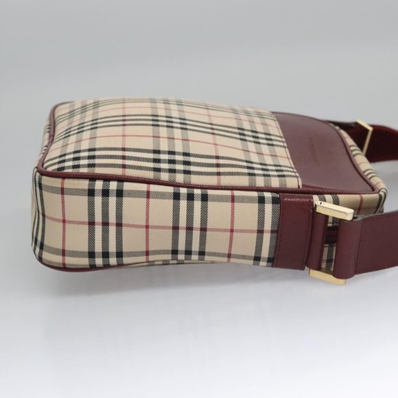 BURBERRY Nova Check Shoulder Bag Canvas Beige Red Auth 112999