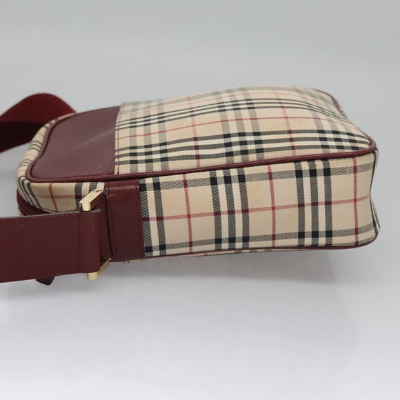 BURBERRY Nova Check Shoulder Bag Canvas Beige Red Auth 112999