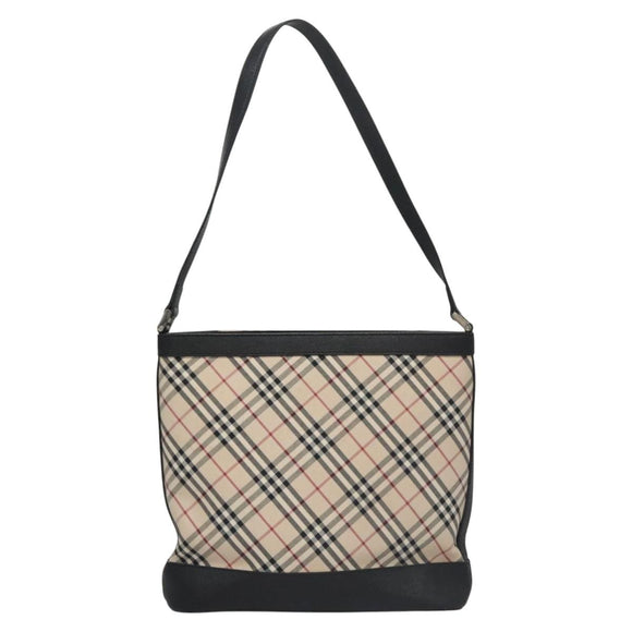 BURBERRY Nova Check Shoulder Bag Canvas Beige Black Auth 113000