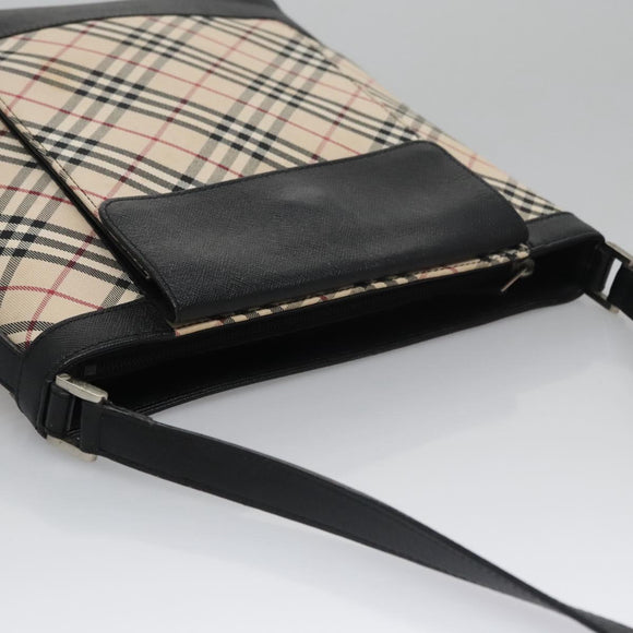 BURBERRY Nova Check Shoulder Bag Canvas Beige Black Auth 113000