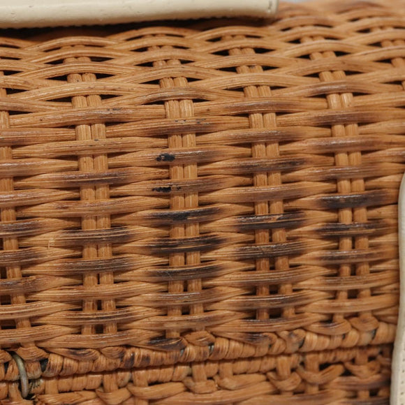 Salvatore Ferragamo Gancini Basket Bag Rattan Leather Brown gold Auth 113007