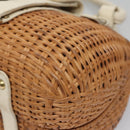 Salvatore Ferragamo Gancini Basket Bag Rattan Leather Brown gold Auth 113007-15