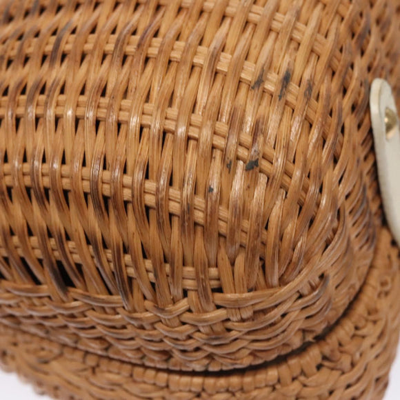 Salvatore Ferragamo Gancini Basket Bag Rattan Leather Brown gold Auth 113007