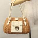 Salvatore Ferragamo Gancini Basket Bag Rattan Leather Brown gold Auth 113007-23