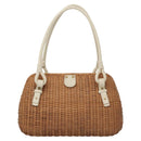 Salvatore Ferragamo Gancini Basket Bag Rattan Leather Brown gold Auth 113007-2