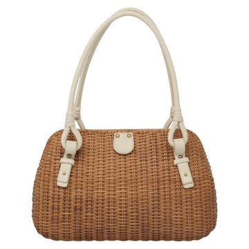 Salvatore Ferragamo Gancini Basket Bag Rattan Leather Brown gold Auth 113007 - 0