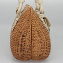 Salvatore Ferragamo Gancini Basket Bag Rattan Leather Brown gold Auth 113007-4