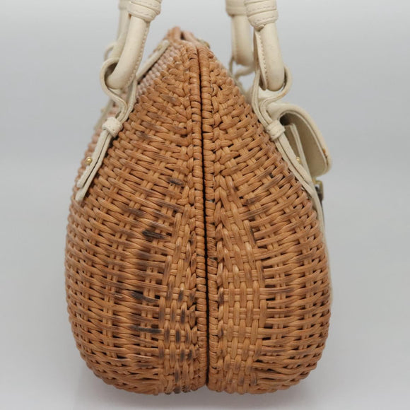 Salvatore Ferragamo Gancini Basket Bag Rattan Leather Brown gold Auth 113007