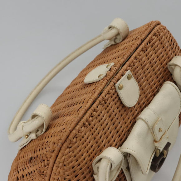 Salvatore Ferragamo Gancini Basket Bag Rattan Leather Brown gold Auth 113007