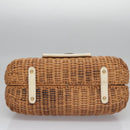Salvatore Ferragamo Gancini Basket Bag Rattan Leather Brown gold Auth 113007-5