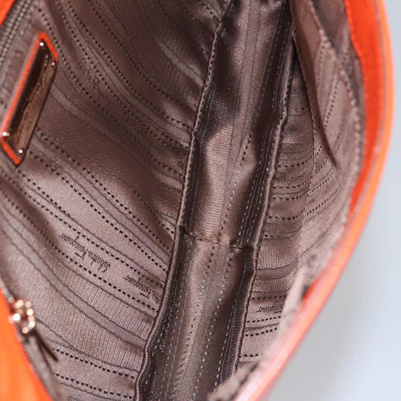 Salvatore Ferragamo Gancini Shoulder Bag Leather Orange Auth 113031