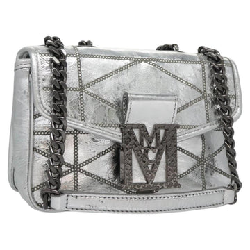 MCM Chain Shoulder Bag Leather Silver Auth 113036