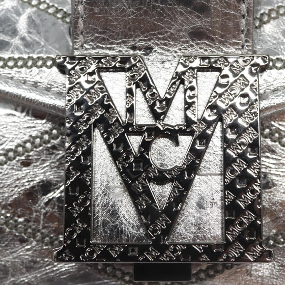 MCM Chain Shoulder Bag Leather Silver Auth 113036