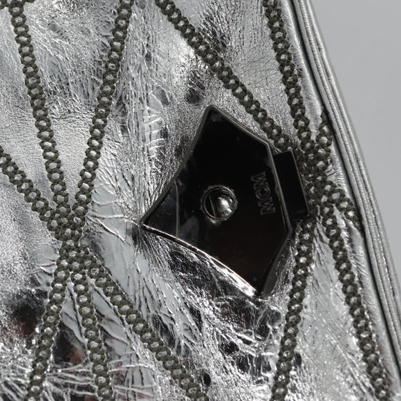 MCM Chain Shoulder Bag Leather Silver Auth 113036