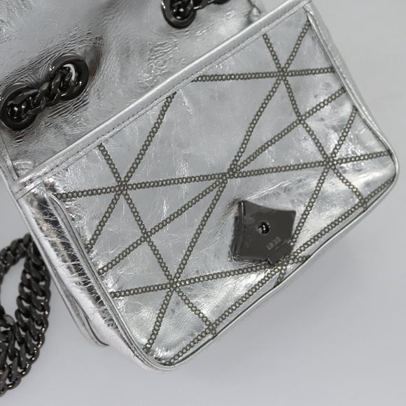 MCM Chain Shoulder Bag Leather Silver Auth 113036