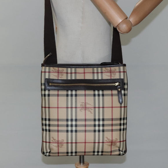 BURBERRY Nova Check Shoulder Bag PVC Leather Beige Auth 113037
