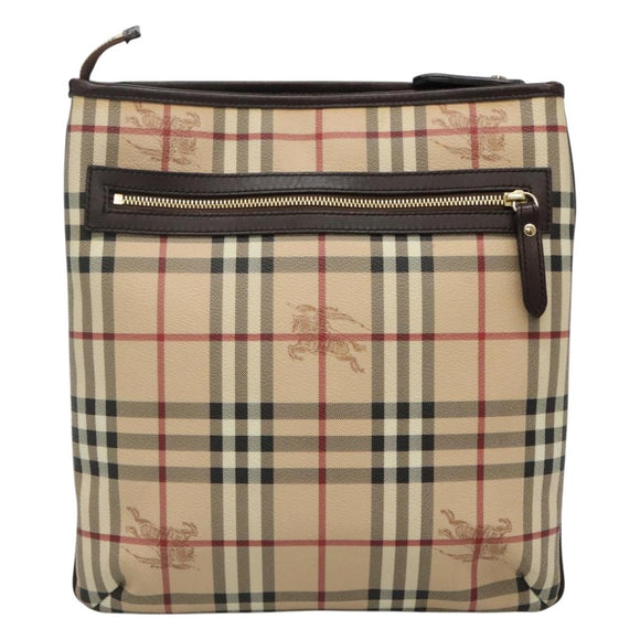 BURBERRY Nova Check Shoulder Bag PVC Leather Beige Auth 113037