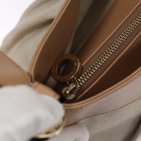 BVLGARI Chandra Shoulder Bag Canvas Beige Auth 113047