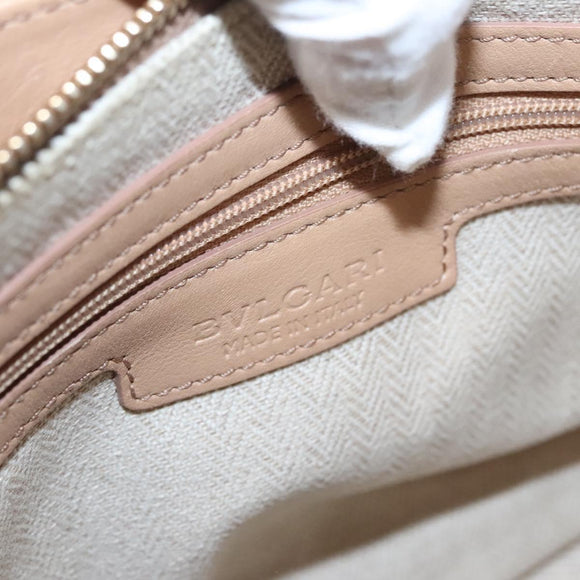 BVLGARI Chandra Shoulder Bag Canvas Beige Auth 113047