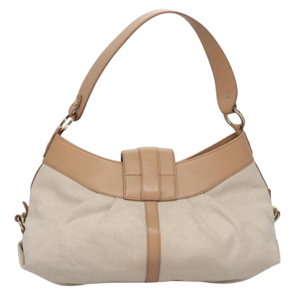 BVLGARI Chandra Shoulder Bag Canvas Beige Auth 113047