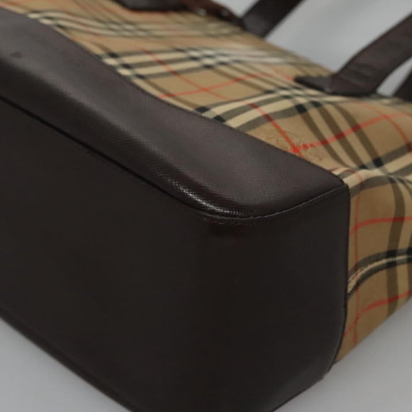 BURBERRY Nova Check Hand Bag Canvas Beige Auth 113053