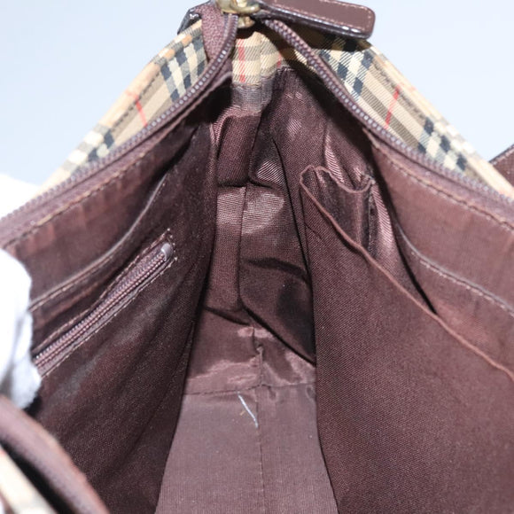 BURBERRY Nova Check Hand Bag Canvas Beige Auth 113053