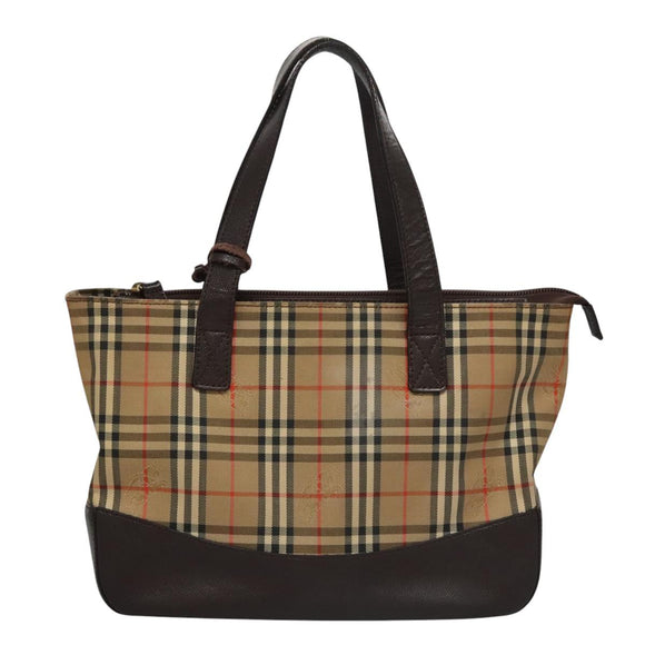 BURBERRY Nova Check Hand Bag Canvas Beige Auth 113053