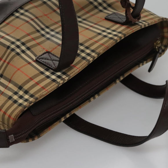 BURBERRY Nova Check Hand Bag Canvas Beige Auth 113053