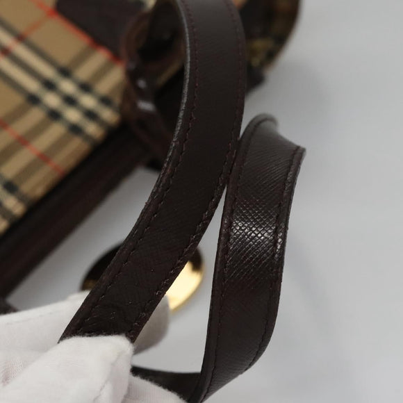 BURBERRY Nova Check Hand Bag Canvas Beige Auth 113053