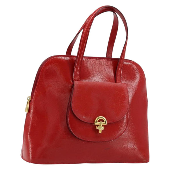 CELINE Hand Bag Patent leather Red Gold Auth 113064