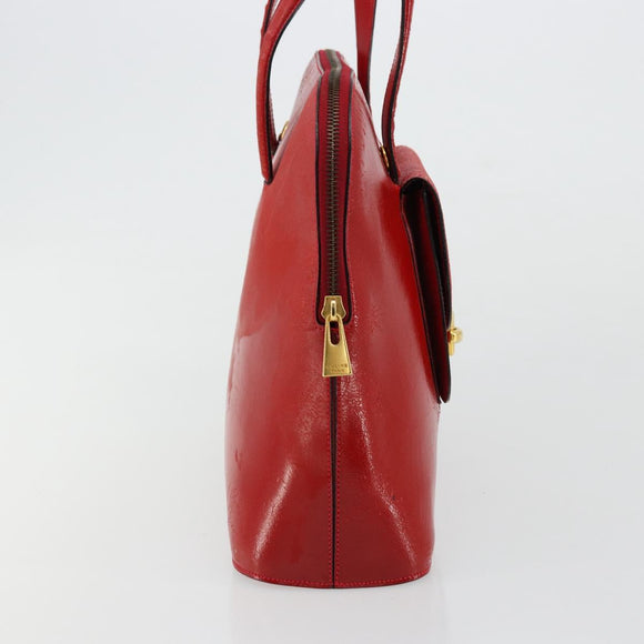 CELINE Hand Bag Patent leather Red Gold Auth 113064