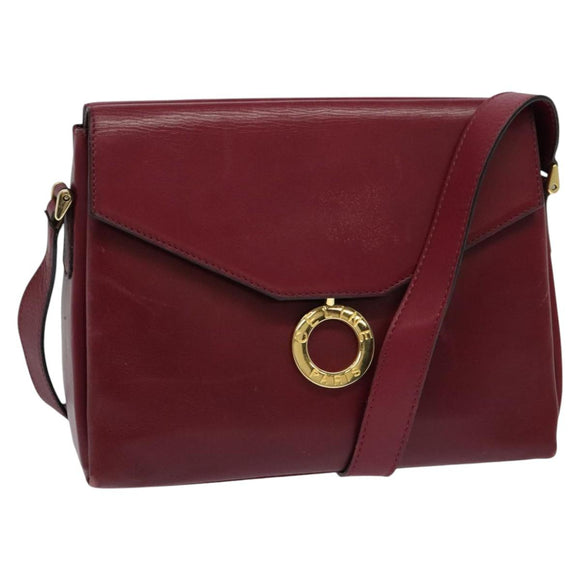 CELINE Shoulder Bag Leather Wine Red Gold Auth 113068