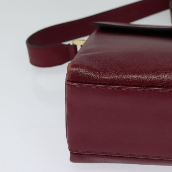 CELINE Shoulder Bag Leather Wine Red Gold Auth 113068
