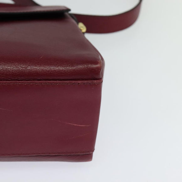 CELINE Shoulder Bag Leather Wine Red Gold Auth 113068