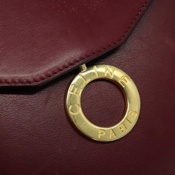 CELINE Shoulder Bag Leather Wine Red Gold Auth 113068