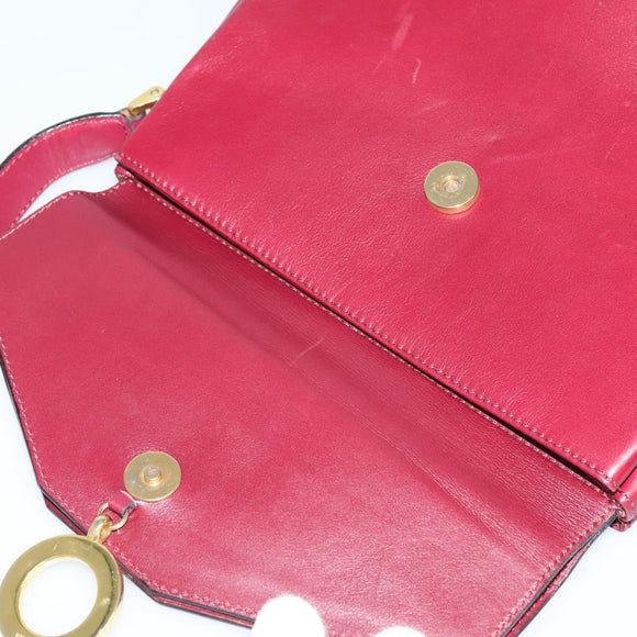 CELINE Shoulder Bag Leather Wine Red Gold Auth 113068