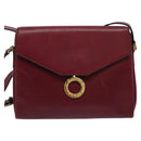 CELINE Shoulder Bag Leather Wine Red Gold Auth 113068-13