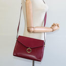 CELINE Shoulder Bag Leather Wine Red Gold Auth 113068-24